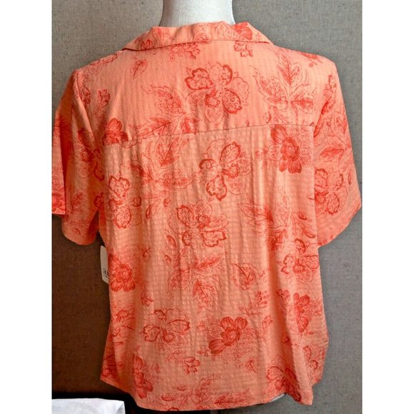 A.N.A Shirt Orange Floral Short Sleeve Button Women's Adult Cruise Hawaii Sz L - Picture 4 of 8